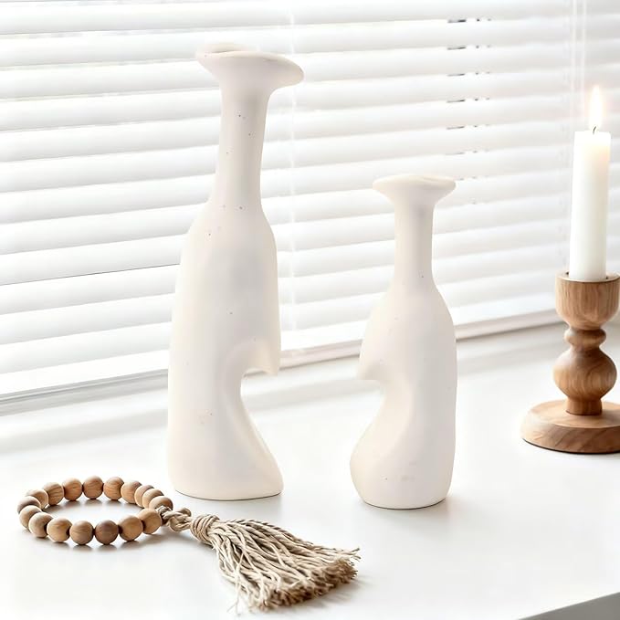 Heart Shaped Small Ceramic Vases Set of 2 Home Decor Boho Vase Modern Matte - Image 7