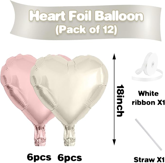 Baby Pink White Heart Balloons - Image 2