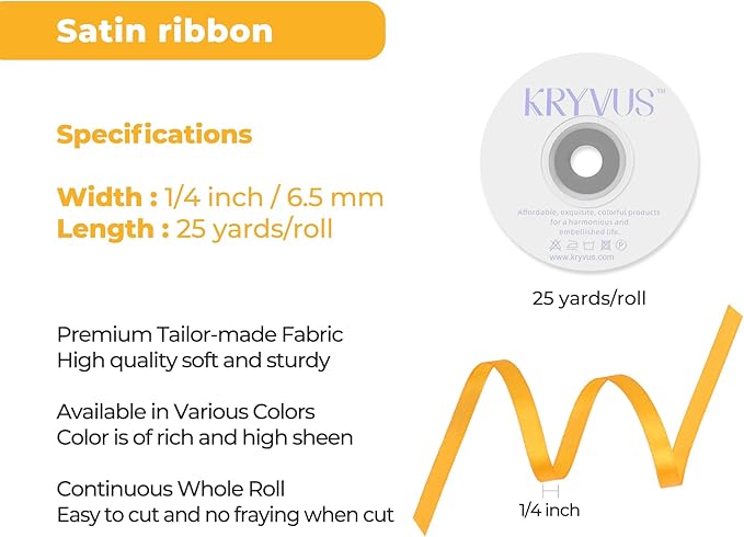 Yellow Satin Ribbon 1/4 inch X Continuous 25 Yards, Single Face Polyester - Image 3