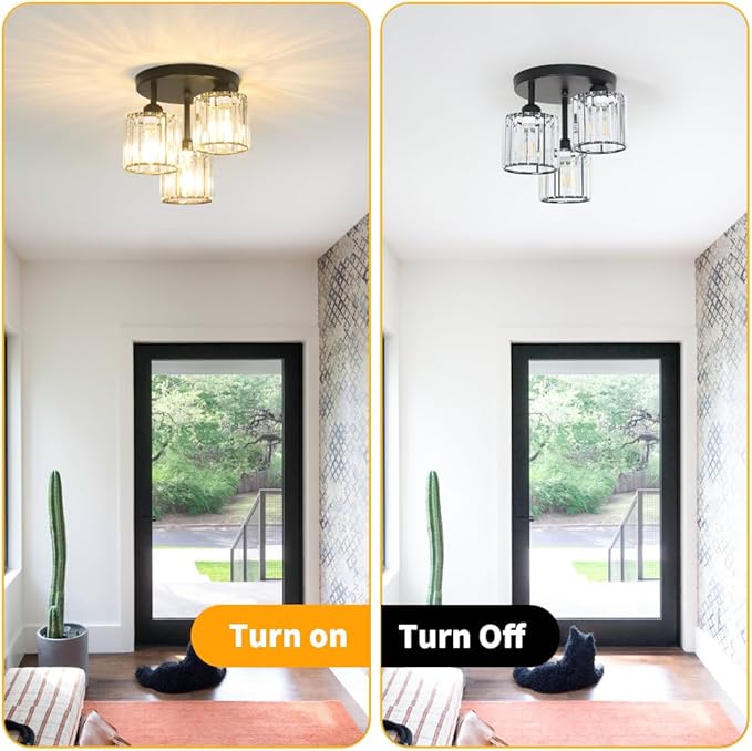 Crystal Semi Flush Mount Ceiling Light, 3-Light Modern Close to Ceiling Light - Image 5