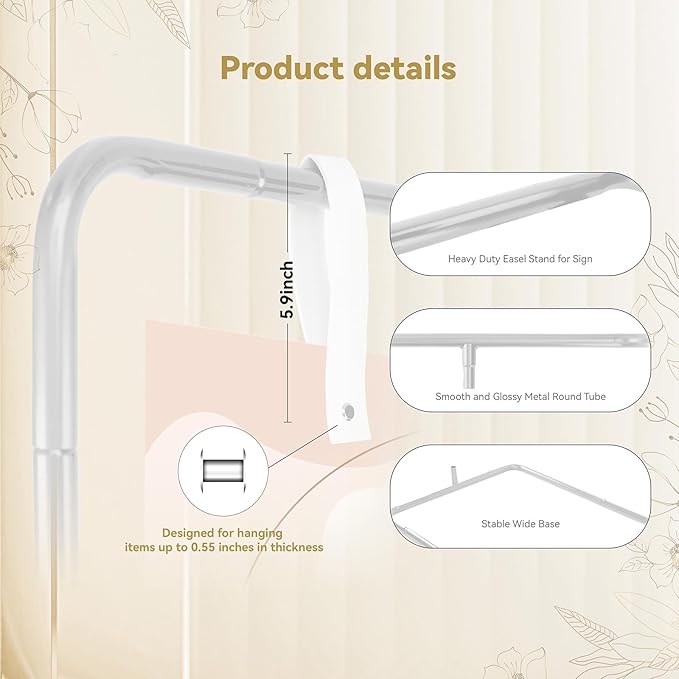 Wedding Sign Holder, Adjustable Welcome Sign Stand w/ Leather Hanging Strap - Image 6