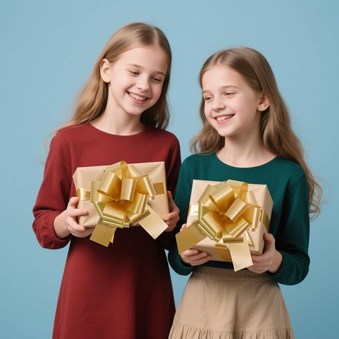 12 PCS 6 Inch Golden Pull Bows - Image 3
