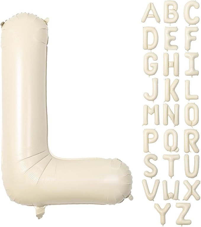 40 Inch Letter Balloons L, Big Custom A-Z Alphabet Foil Name Balloon Cream White by KAINSY