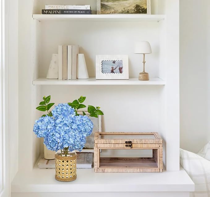 Hollyone Blue Hydrangea Artificial Flowers in Woven Glass Vase - Image 4