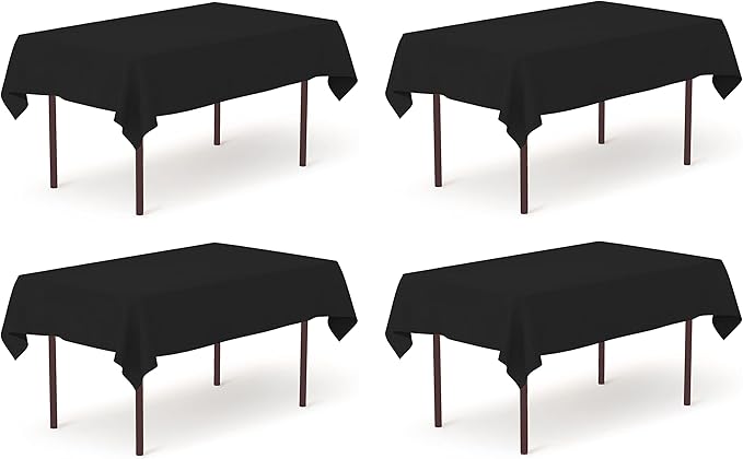 Pomp Black 60" x 84" Poplin Polyester Tablecloth | Wrinkle + Stain Resistant by POMP