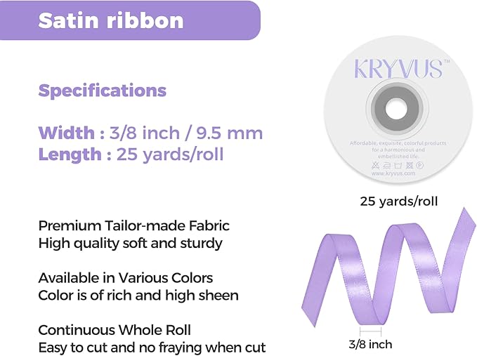Light Purple Satin Ribbon 3/8 inch X Continuous 25 Yards, Single Face Polyester - Image 3