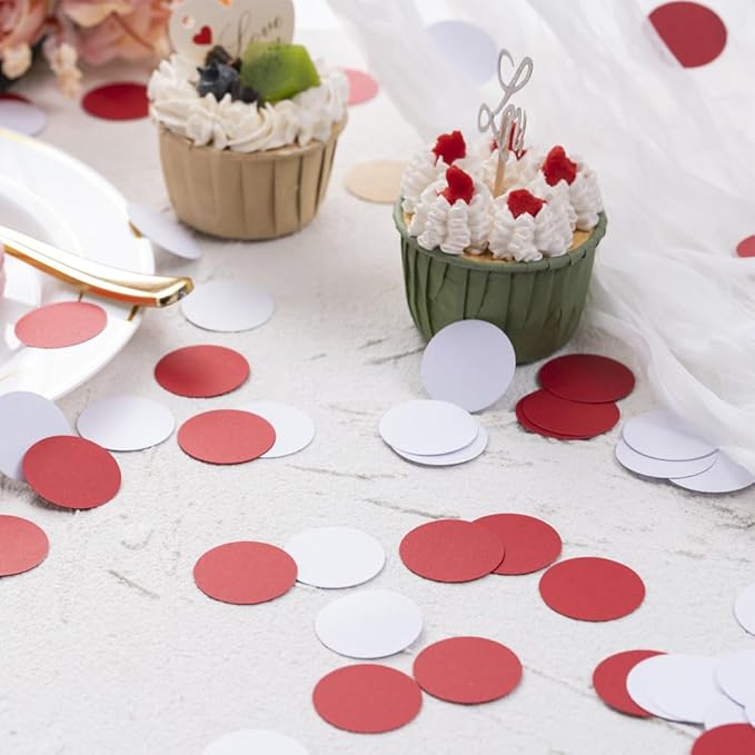 Red and White Paper Confetti Table Decoration - Image 3
