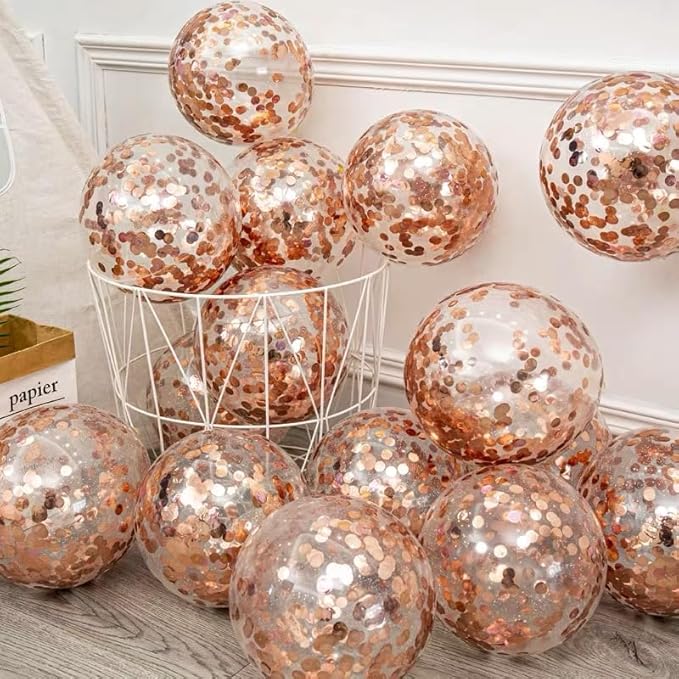 Bezente Rose Gold Confetti Latex Balloons - Image 7