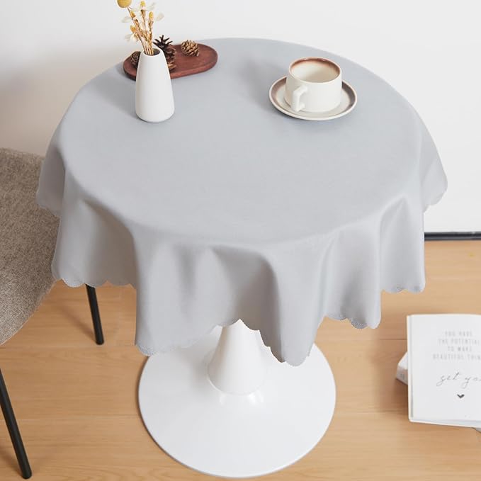 Small Round Grey Tablecloth 36 Inch Polyester Fabric Washable Table Cover - Image 2