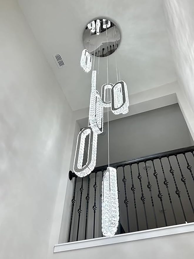 8 Rings Crystal Chandelier, H 118" Modern Silver Pendant Light Luxury Foyer - Image 6