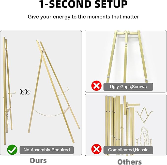 GRENTY 46.7" Gold Easel Stand for Wedding Signs – No Assembly Needed, Heavy - Image 5