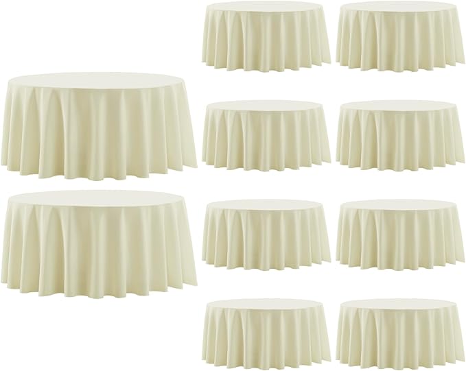 Round Tablecloth 120 Inch Tablecloth 10 Pack Ivory Table Cloths Washable by AOCOZHomeLifeMuseum