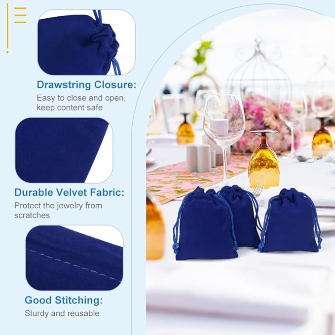 Shintop 50pcs velvet Jewelry bags, 3x4inch Blue Little Gift pouches Drawstring - Image 3