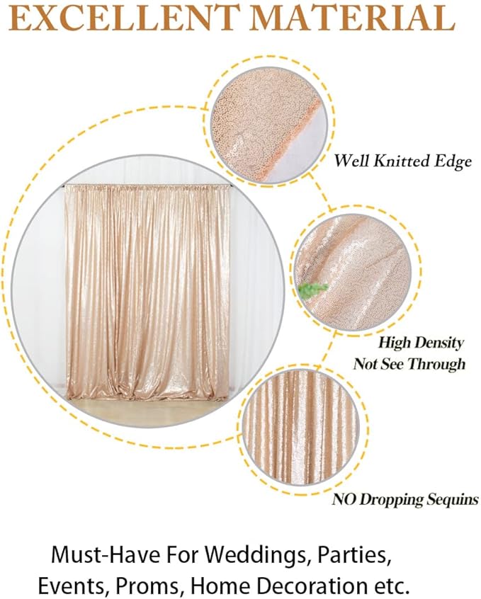 ShiDianYi Sequin Backdrop Curtain 10x10 FT Champagne Sequins Fabric Background - Image 4