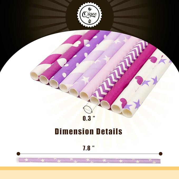 Purple Paper Straws for Drinking Purple Disposable Straws 150pcs Disposable - Image 4