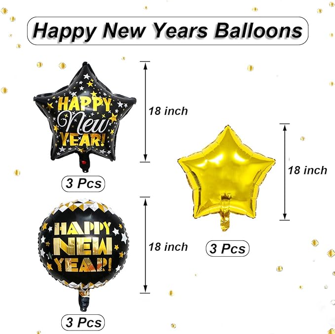 Happy New Years Balloons Set, Large Happy New Year Foil Balloons, New Year - Image 2