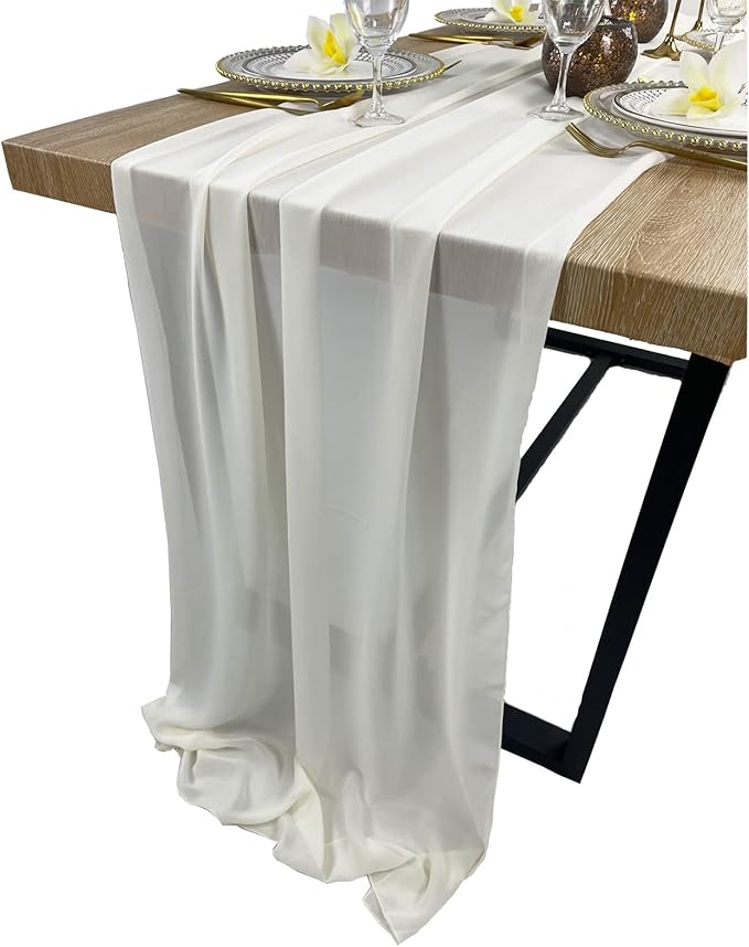 EHLDekol 13ft Ivory Chiffon Table Runner, 29x156 Inches Romantic and Rustic - Image 4