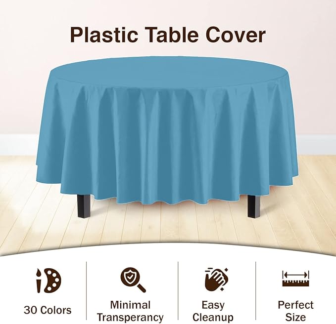 Exquisite 12-Pack Premium Plastic Tablecloth 84in. Round Table Cover - Image 3