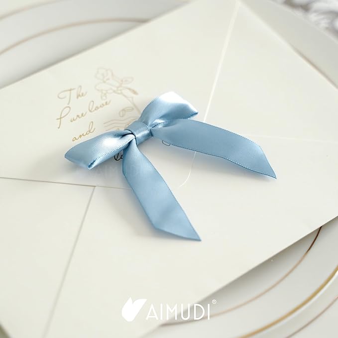 AIMUDI Dusty Blue Bows for Gift Wrapping Premade Satin Bows for Wedding Decor - Image 7