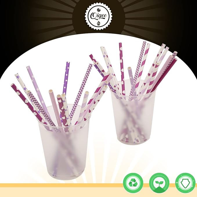 Purple Paper Straws for Drinking Purple Disposable Straws 150pcs Disposable - Image 2