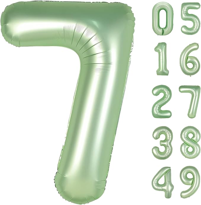 Sage Green Number 7 Birthday Balloon 40 Inch, Digital Balloons by Upgesy