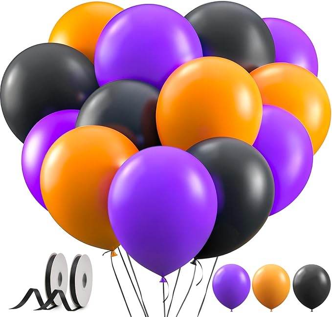 Orange and Black Balloons with Ribbons, 12-Inch Halloween Party Orange Purple by GYIPFIPA
