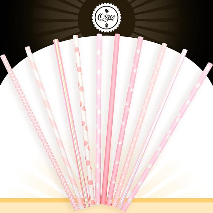 Pink Paper Straws 150pcs Disposable Straws Bulk qiqee - Image 4