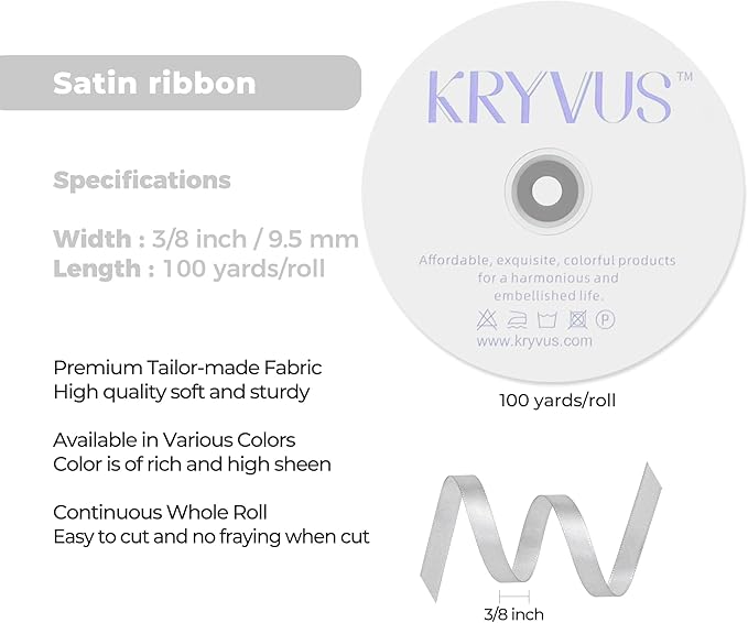Silver Satin Ribbon 3/8 inch X Continuous 100 Yards, Single Face Polyester - Image 3