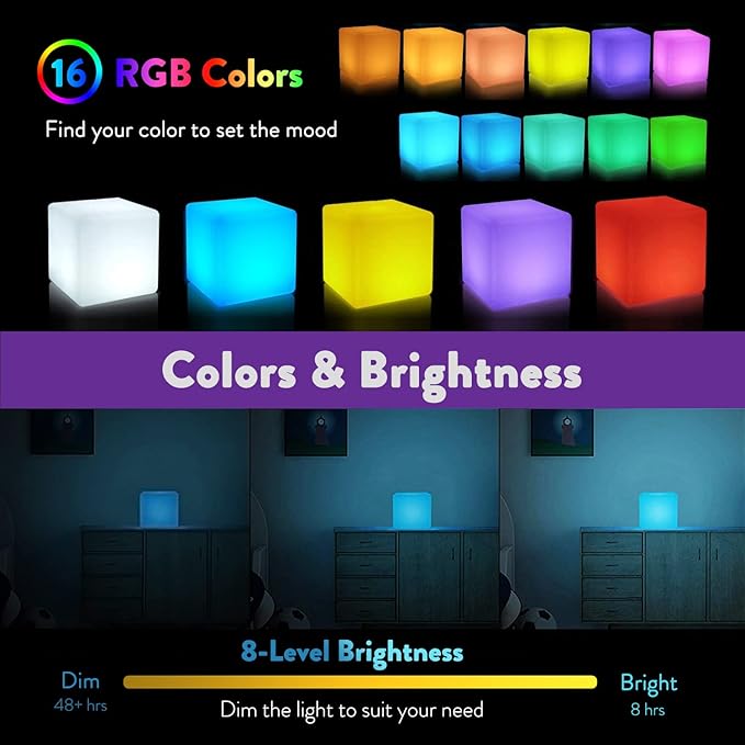 Mr.Go 10-inch Rechargeable LED Cube Light w/Remote, 16 RGB Colors & Dimmable - Image 4