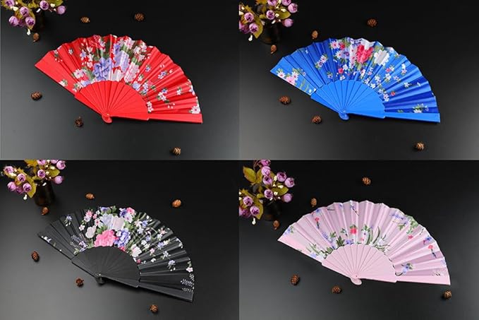 HUNANBANG 4 Pcs Oriental Flowers Japanese Folding Hand Fans Spanish Church - Image 7