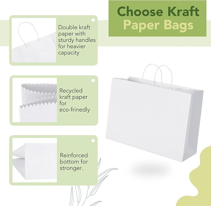 MESHA 16x6x12'' White Kraft Paper Bags - Image 4