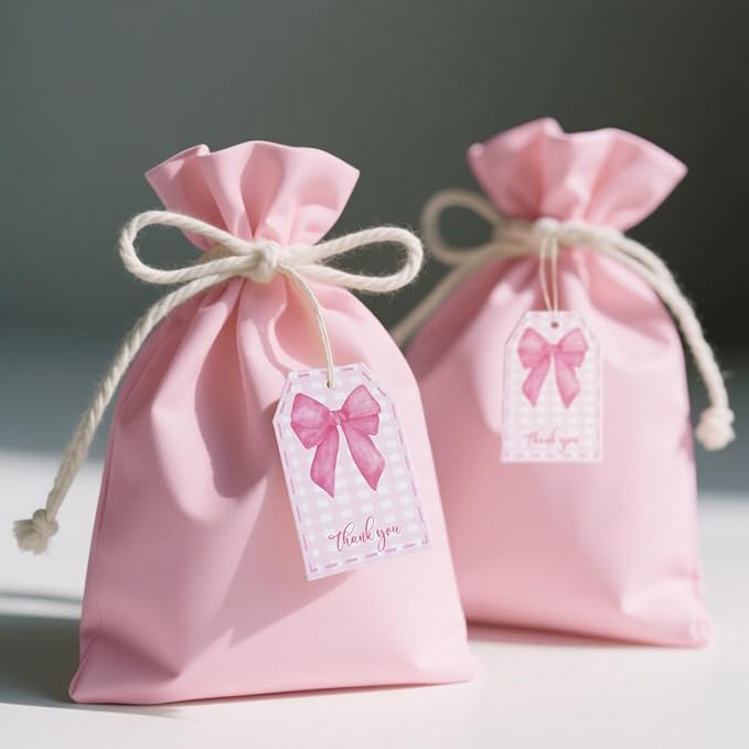100Pcs Pink Bow Gift Tags with String Pink Buffalo Plaid Large Gift Tags with - Image 4