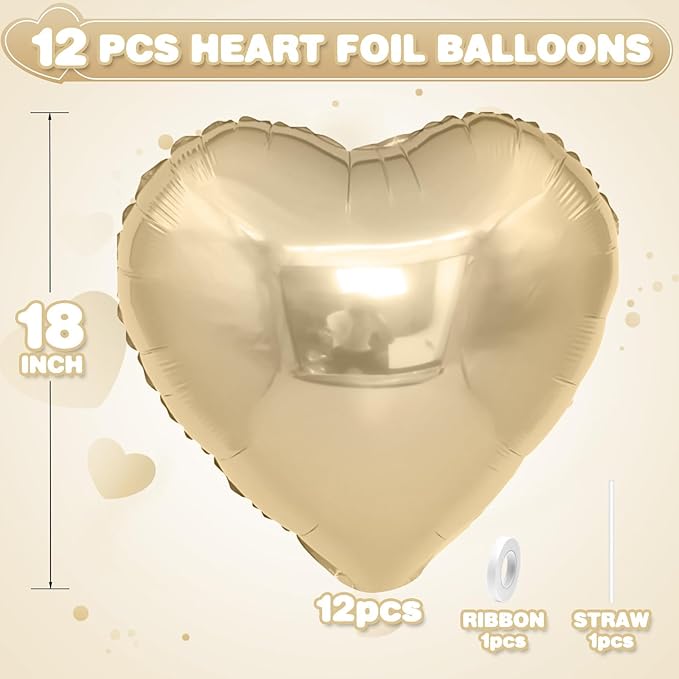 Champagne Gold Heart Balloons, 18Inch Helium Polyester Film Balloon - Image 2