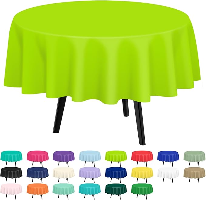 QIKSION Lime Green Round Tablecloth 6 Pack, 84 Inch Plastic Table Cover by QIKSION