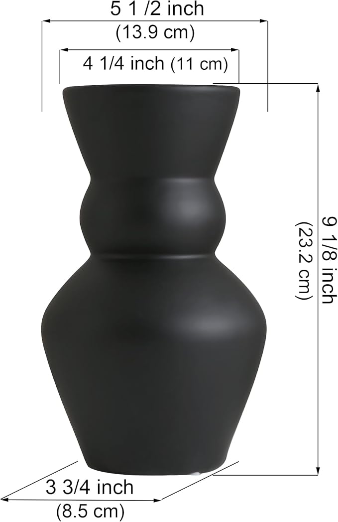 Black Ceramic Vase, Modern Matte Pampas Grass Vases, Boho Big Mouth Vase Home - Image 6