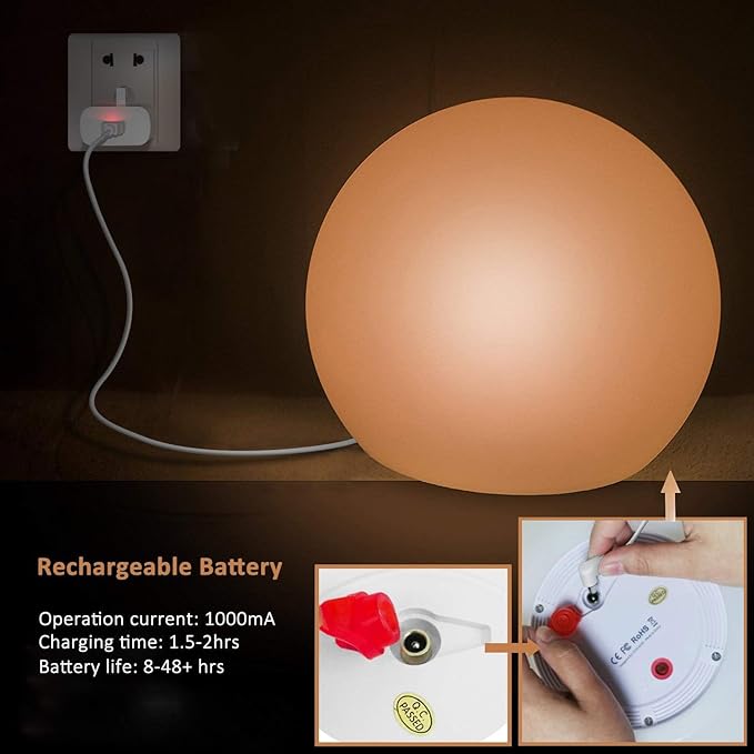 10-Inch LED Ball Light, Rechargeable Dimmable LED Glowing Orb Light w/Remote - Image 3