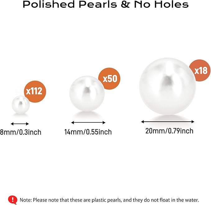 180PCS White Beads for Centerpieces Vases, No Hole Polished Pearl Makeup Beads - Image 2