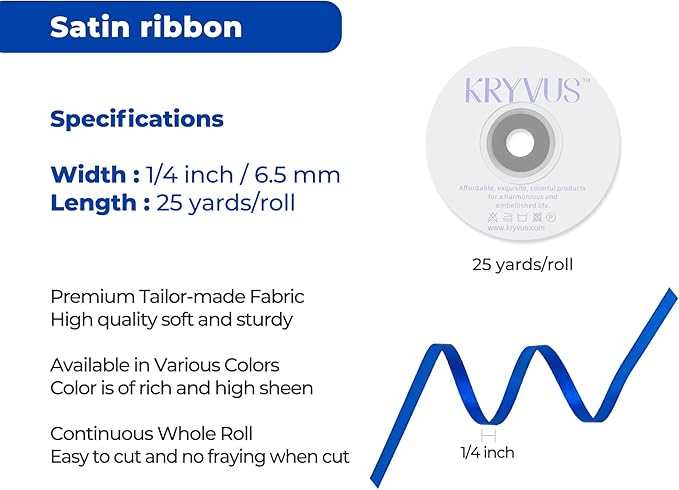 Dark Royal Blue Satin Ribbon 1/4 inch X Continuous 25 Yards, Single Face - Image 3