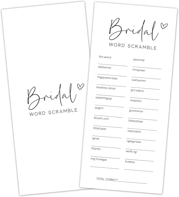 Bridal Shower Games, Word Scramble, Wedding Shower Games by Tsunerrorami