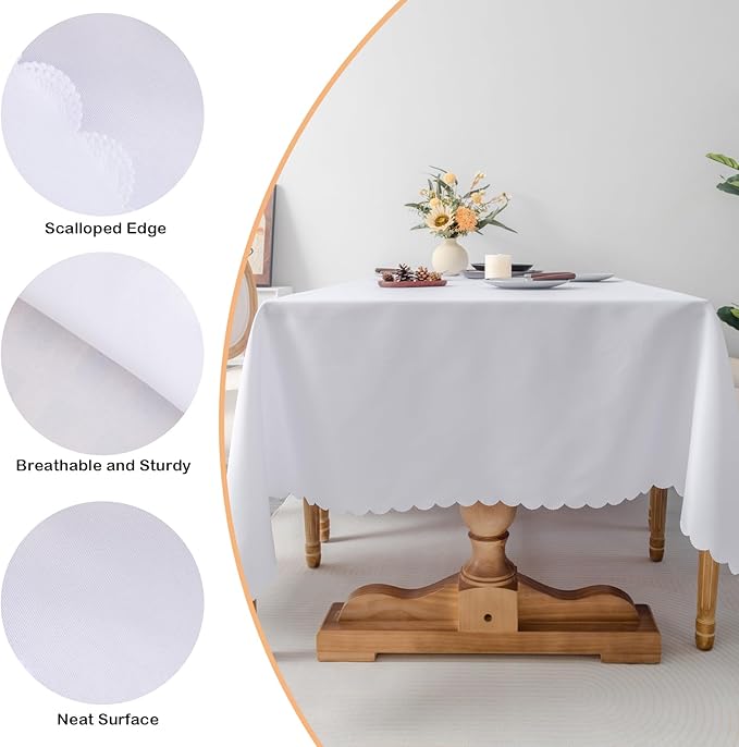 Rectangle White Tablecloth 60 x 84 Inch Polyester Fabric Washable Table Cloth - Image 4