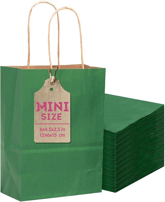 qiqee 50-Packs Kraft Deep Green Paper Gift Bags by Qiqee