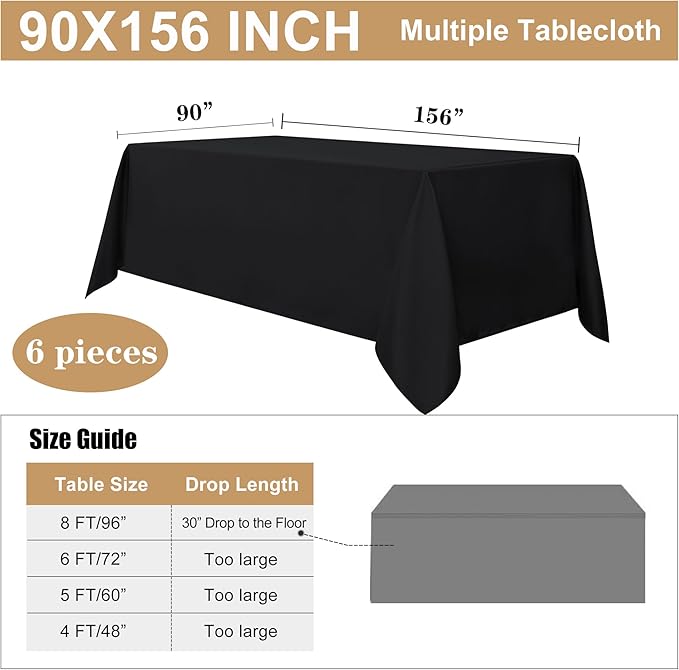 sancua 6 Pack Black Tablecloth 90 x 156 Inch - Image 7