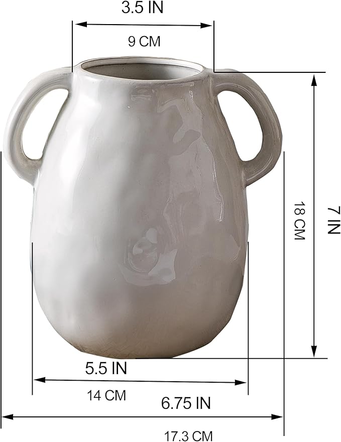 White Ceramic Vase with 2 Handles - Image 6