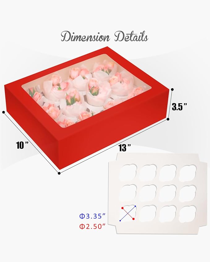 Bakepacker 12 Cupcake Containers 10-Packs Red Cupcake Box Cupcakes Carrier - Image 5