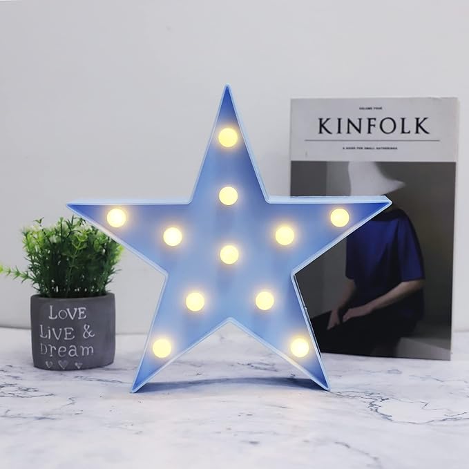 LED Marquee Star Sign Night Light, Battery Operated Star Shaped Desk Table Lamp - Image 2