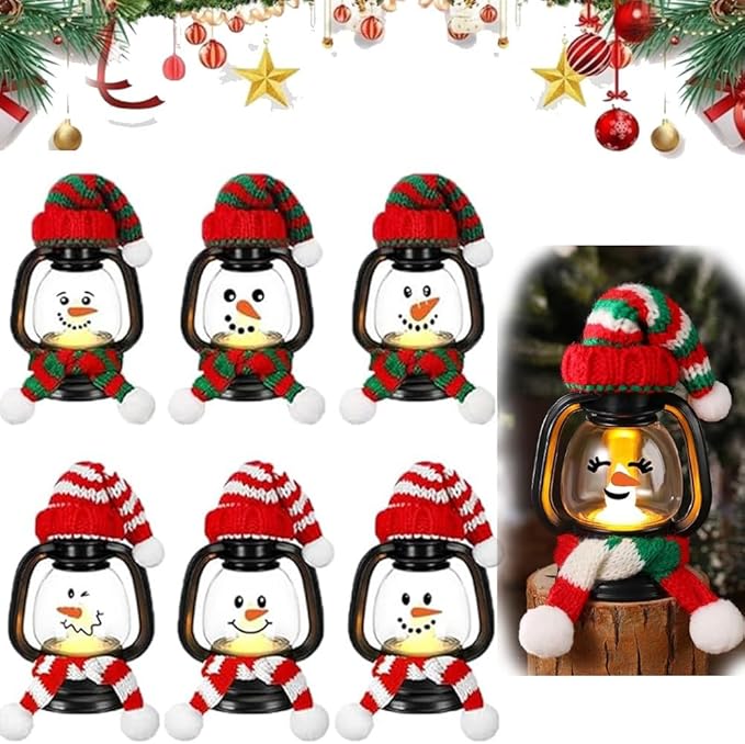 Mini Snowman Lantern with Hats and Scarves, Mini Candle Christmas Snowman by Unknown
