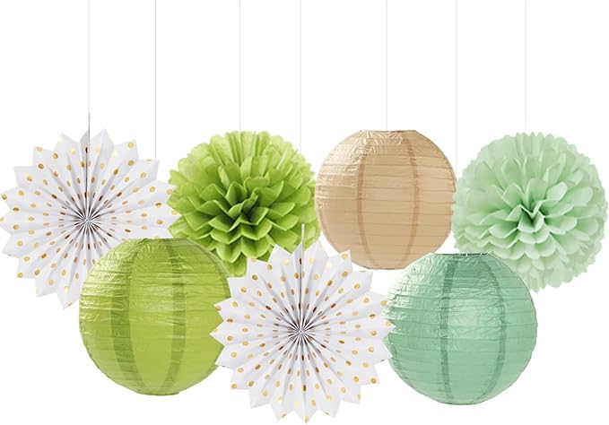 Olive-Sage Green-Boho Party-Decorations Streamers-Lanterns - Image 5