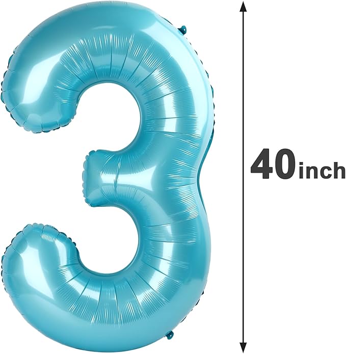 Pearl Blue 3 Number Balloon, 40 Inch 3 Large Number Balloon, 3 13 23 30 33 36 - Image 2