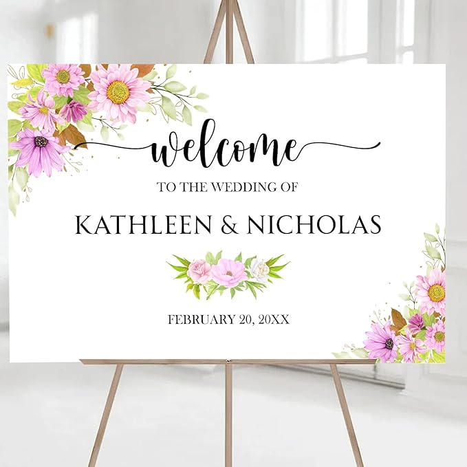Blush Pink Floral Wedding Welcome Sign Template, Editable Printable Soft Pink by Unknown
