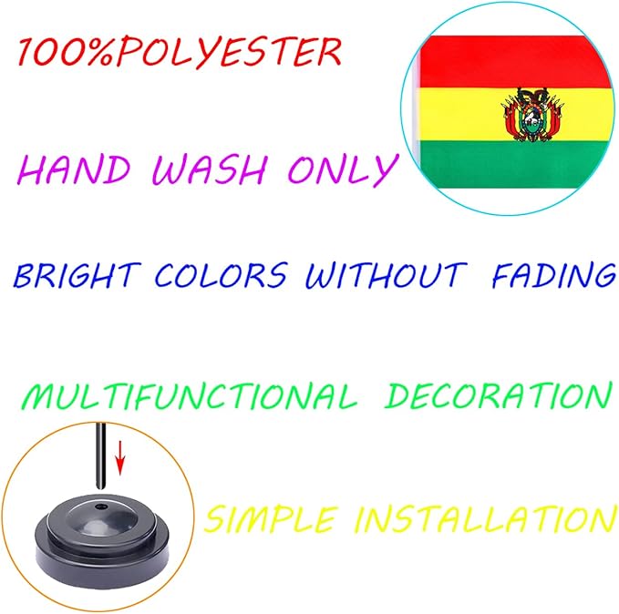 WXTWK 2 Pack Bolivia Flag Bolivia Deluxe Desk Flag Set - Image 3